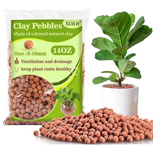 Sukh Clay Pebbles for Plants - 14 OZ Pebbles for Indoor Plants Clay Used for Drainage, Decoration, Aquaponics, Hydroponics and Other Gardening Essentials Hydroton Small Pebbles Leca