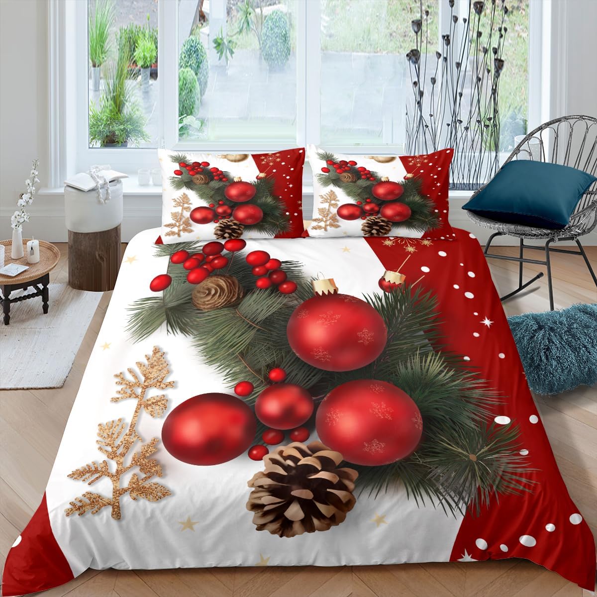 CCoutueChen White Red Christmas Bedding Set King Size