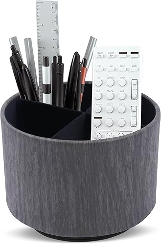 Miniatura 11 de Organizador redondo de cuero para suministros de arte, soporte para control remoto, giro de 360 grados, soporte multifuncional para lápices, 4