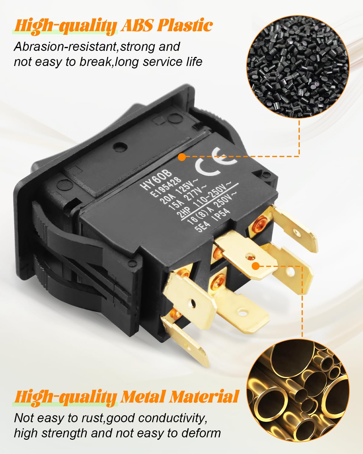 HY60B Push Button Switches 6 Pins Rocker Switch ON-Off-ON Arc Pushbutton Switch for Industrial Electric Power Tools and Machine Tool Equipment Control, 125/250V 20/15A