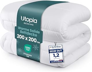 Utopia Bedding Bettdecke 200 x 200 cm, Ganzjahresdecke 370 GSM Füllung, atmungsaktive Schlafdecke, Steppdecke, Super Weiche Kuschelige (Weiß)