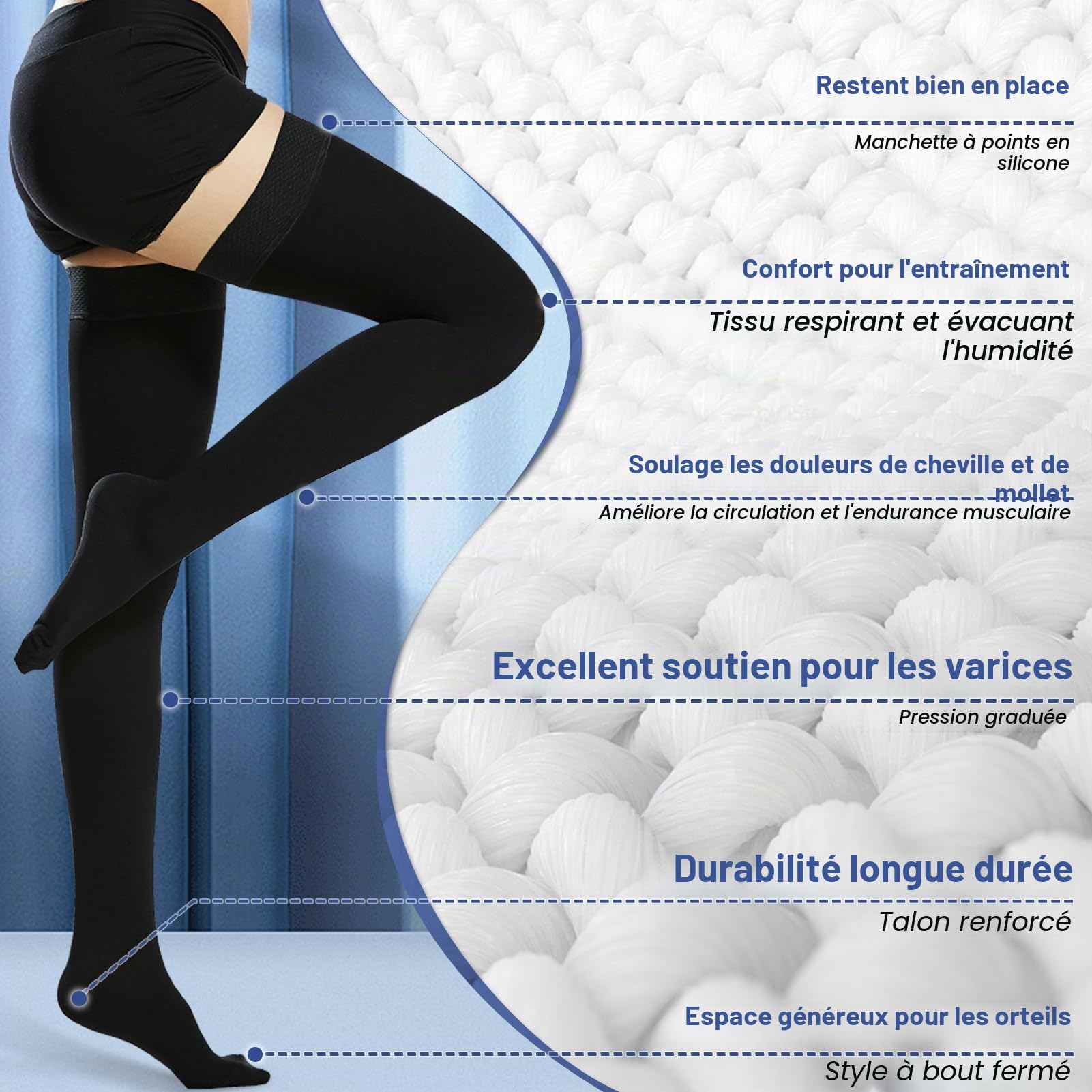 beister Chaussettes de Compression Femme & Homme à bout Fermé Longues, 20-30mmhg Bas de Contention Classe 2 Medicale Soutien Graduel Bas de Compression, Indiqué pour Les varices, l'œdème, Le vol