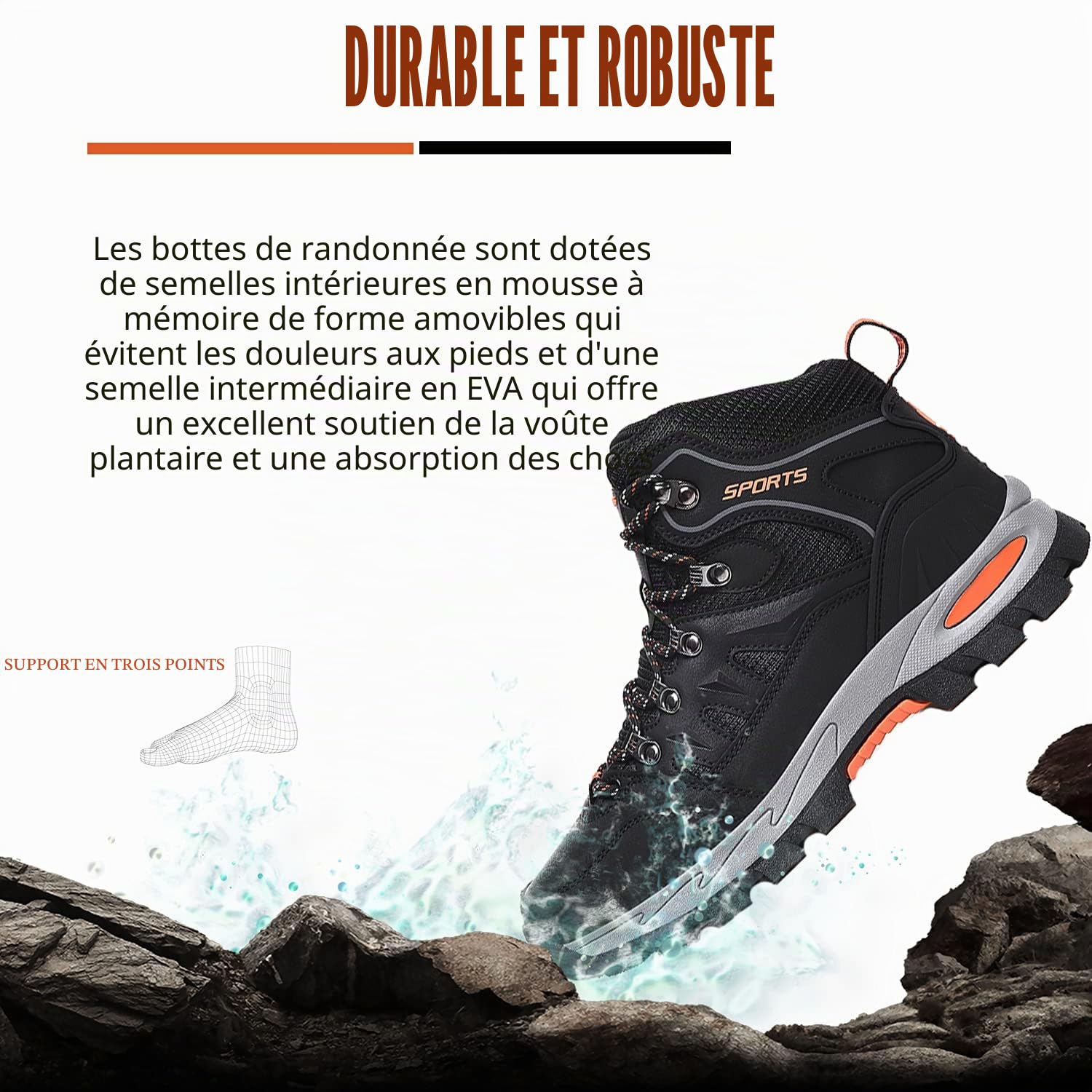 Bottes de randonnée imperméables pour homme et femme - Chaussures de randonnée légères pour le camping et l'escalade, Noir , 44 EU