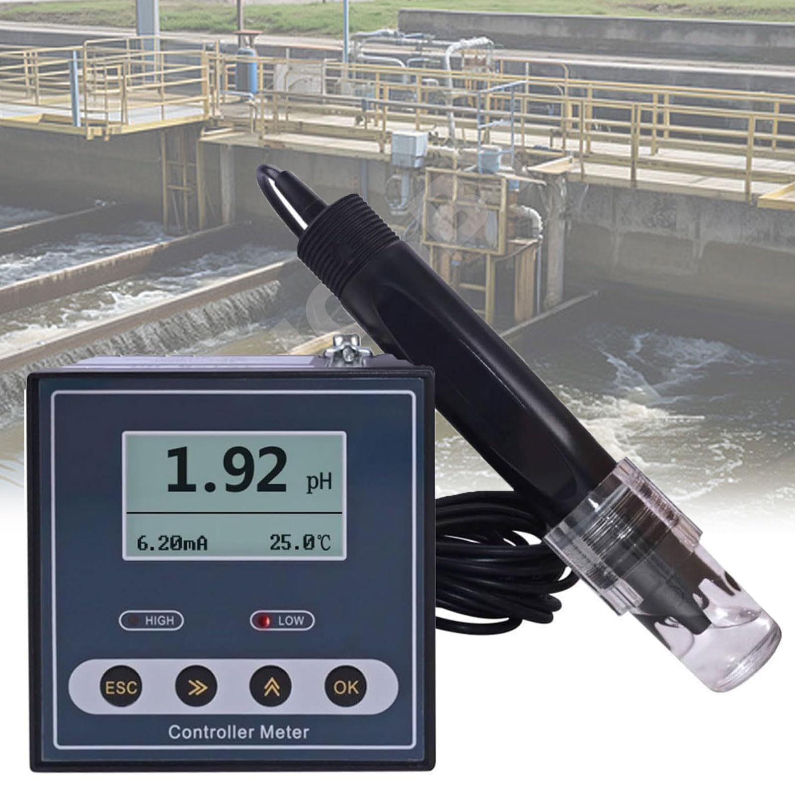 Medidor de pH y ORP, medición de pH 0-14, monitor de -1900 a +1900 MV, precisión de 0,02 pH/1 mV, temporizador de apagado automático, detección industrial de aguas residuales