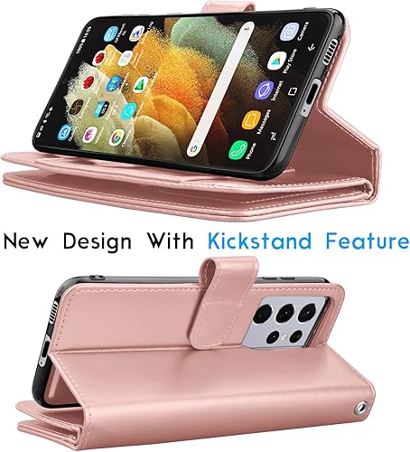 Miniatura 4 de Tekcoo Funda tipo cartera para Galaxy S21 Ultra, piel sintética de lujo, para tarjetas de crédito, con ranuras para tarjetas de crédito, funda