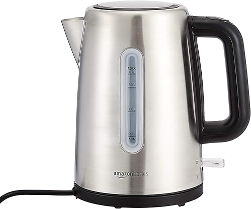 Amazon Basics Bollitore elettrico portatile, in acciaio inox, 1.7 L, argento