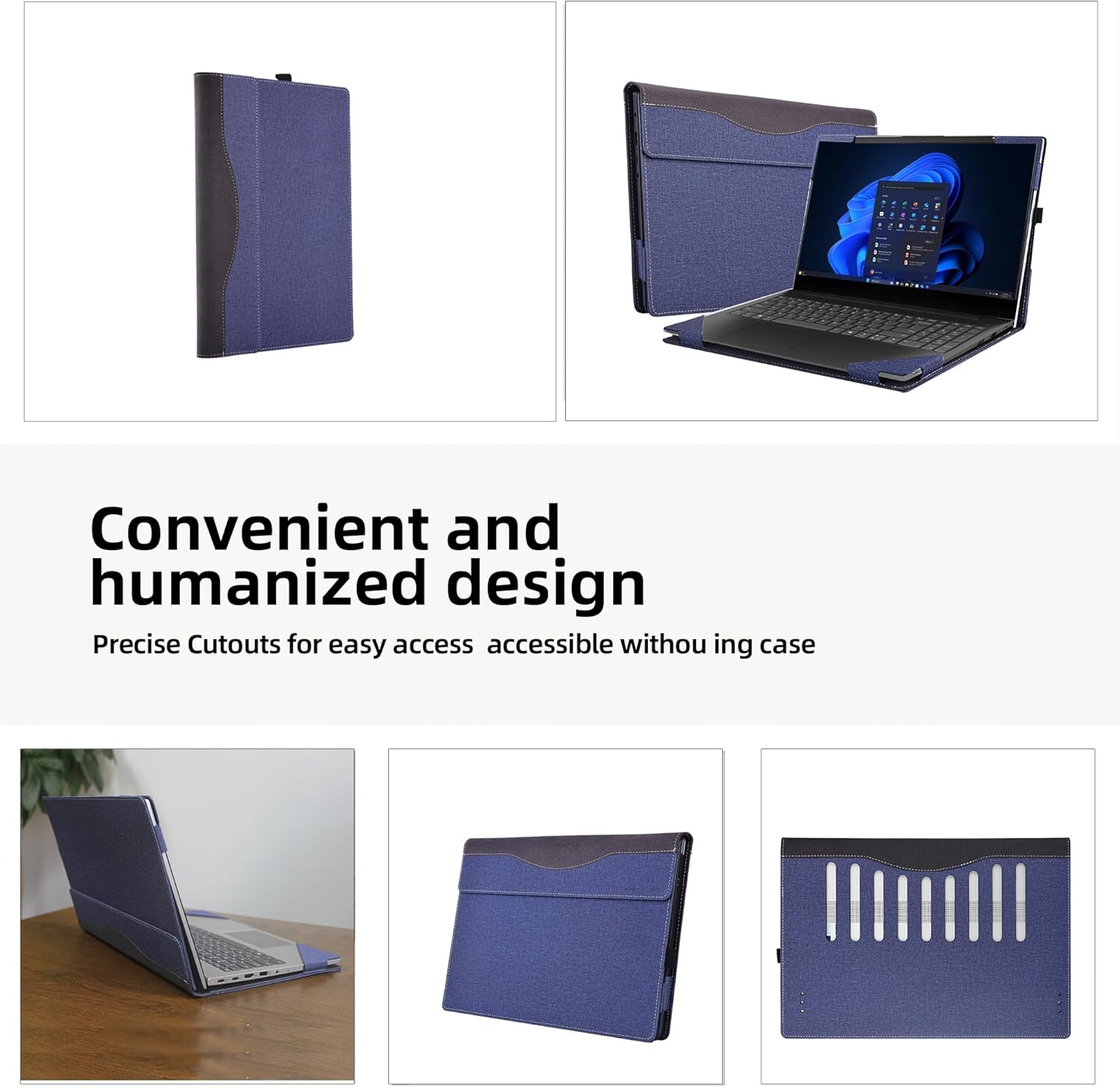 Laptop Case for Lenovo V15 Gen 6/ ITN & G5 TRL/5i 15.6" All Inclusive Drop Case PU Leather Protective Laptop Bag Detachable Shell (Blue)