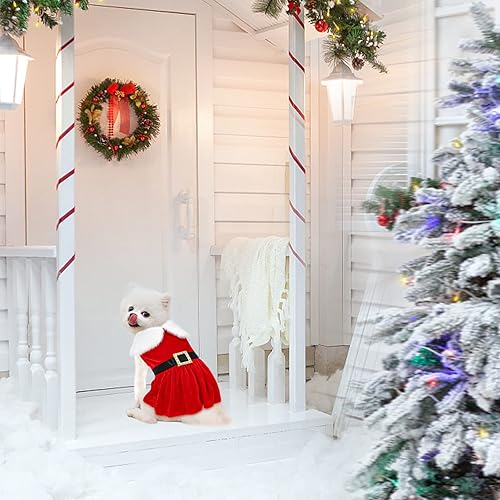 Miniatura 7 de YUEPET Vestido de Navidad para perros pequeños, traje de terciopelo rojo, falda para perro de Papá Noel, ropa para perros de Navidad, adecuado para