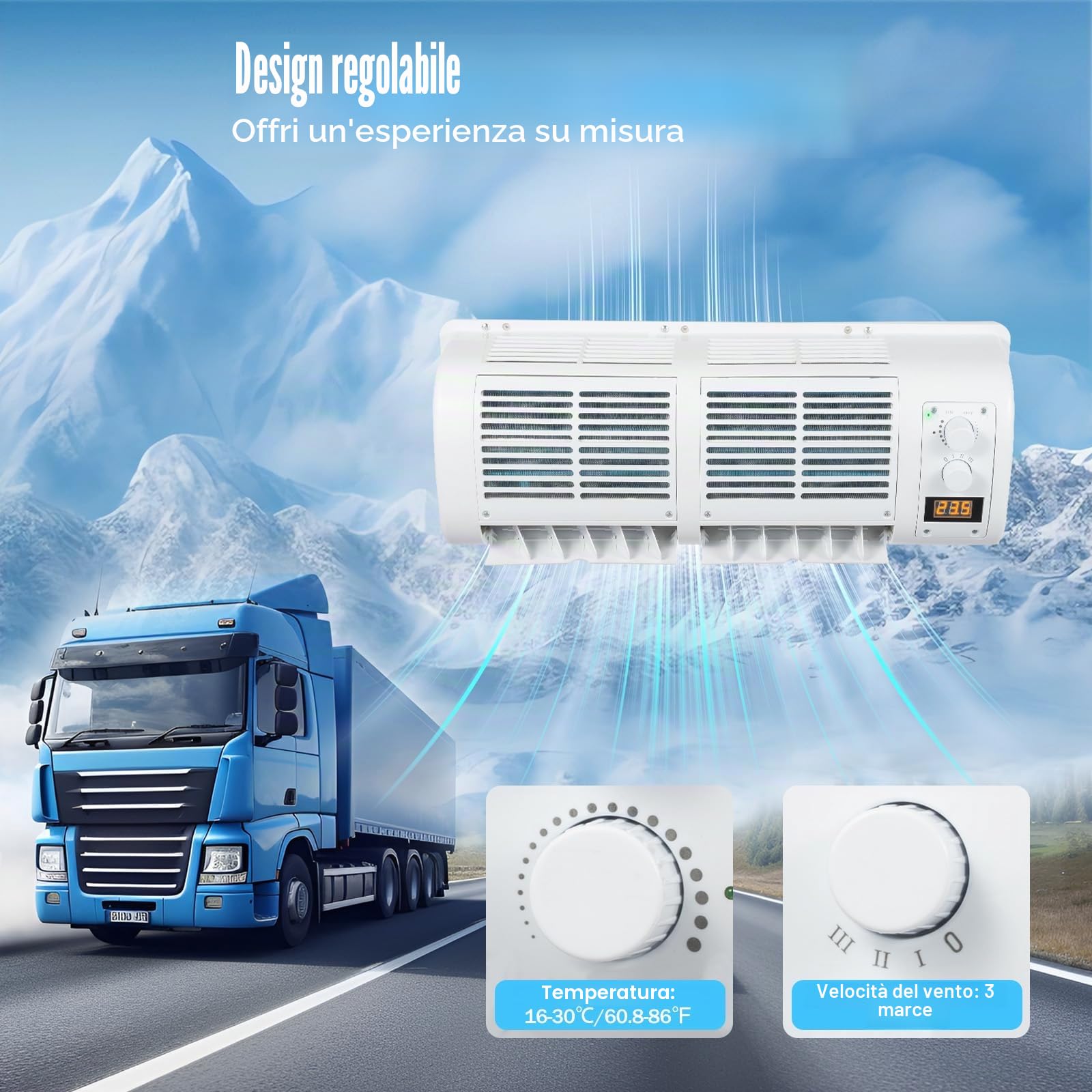 Climatizzatore auto 12 V 22525 BTU/h per macchine edili e camioncamion ed equipaggiamenti silenzioso (65 dB)