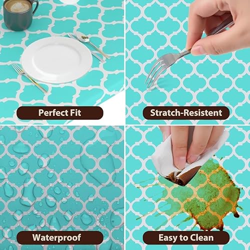 Miniatura 3 de Velway Mantel ajustable de vinilo con borde elástico, impermeable, rectangular, para mesas plegables de 6 pies, mantel azul con respaldo de franela