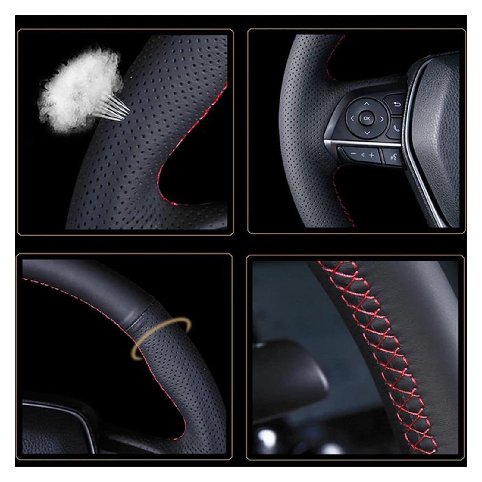Lenkradabdeckung Auto Für Mazda 3 CX-3 2016 Für Scion IA 2016 38CM Echtes Leder Auto Lenkrad Abdeckung Anti-Slip Schutzhülle Rutschfester Lenkradbezug(Schwarz)