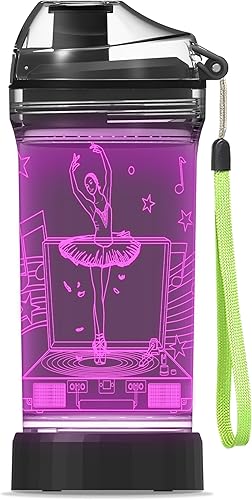 YuanDian Botella de agua para niños con luz LED 3D - 14 onzas Tritan libre de BPA ecológica - 7 colores luz tazas de bebida geniales, regalo para