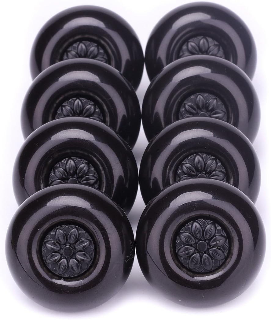 SunKni 8 Pack Vintage Drawer Pulls and Knobs with Back Plates for Cabinets Knobs and Handles for Furniture Drawer Knobs Ceramic Door Knobs for Bathroom Cabinet Kitchen Cupboard Knobs (Black-Black)