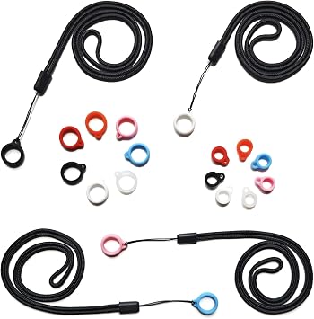 CYG&CL 32 Pcs Anti-Lost Necklace Lanyard Set Include 4 Neck Straps with 28 Silicone Rings, Pen Holder for Lanyard, Neck Strap with String Loop for Chapstick Necklace, Women and Men
