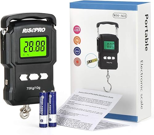 Miniatura 7 de RISEPRO Balanza digital de peces de 165.3 lbs165 libras con regla de 39 pulgadas, balanza electrónica de equipaje para pescar, gancho colgante