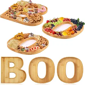 3pcs Halloween Charcuterie Board, BOO Halloween Cheese Board Wooden Serving Platter Snack Trays Dinnerware Cookware for Home Kitchen Candy Cookie