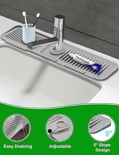 Miniatura 6 de Protector contra salpicaduras para fregadero de cocina, alfombrilla de drenaje de 5 para fregadero de cocina, alfombrilla de grifo de fregadero de