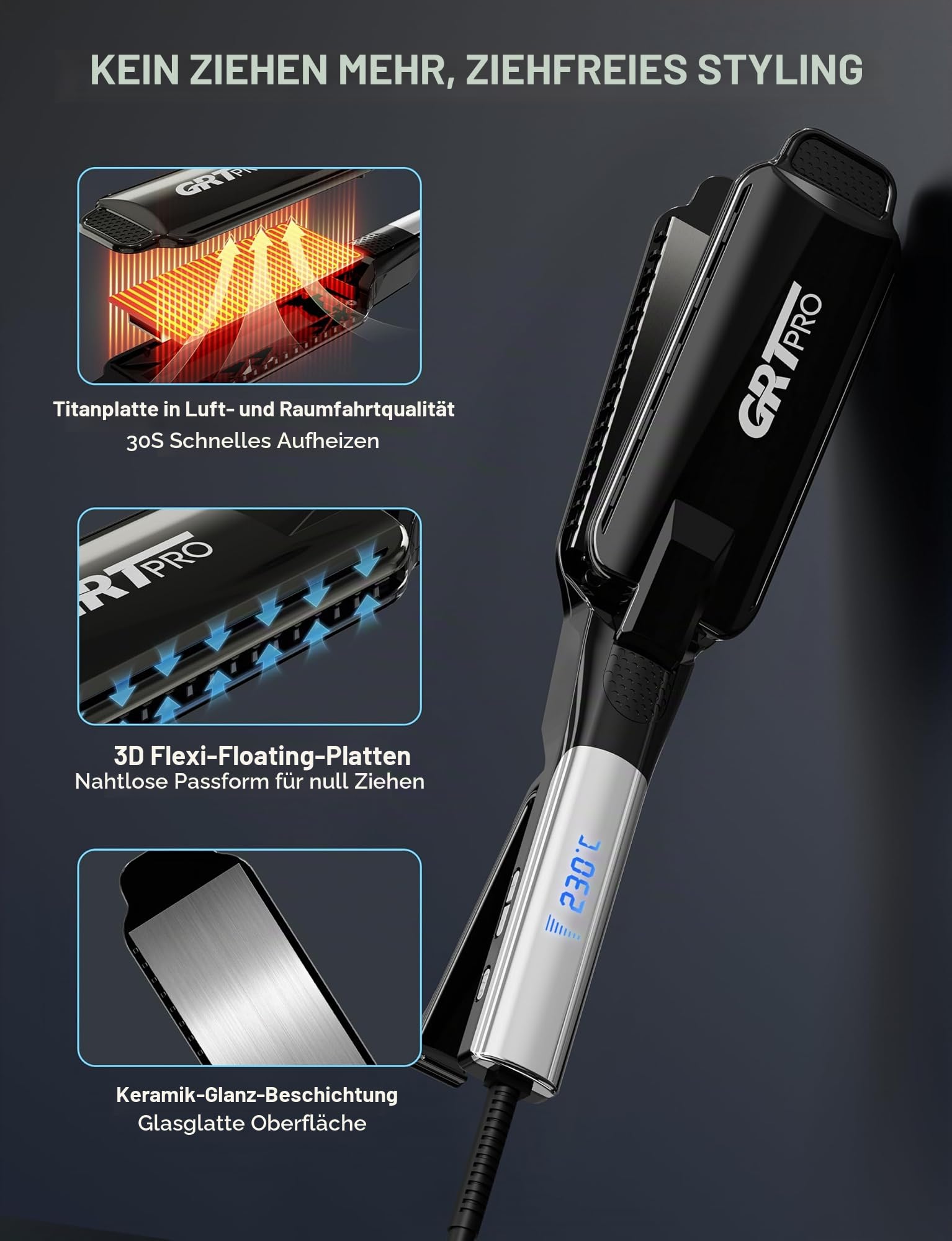Glätteisen Breit Extra 55mm Haarglätter Professioneller Styler, Anti-Frizz Ionen-Technologie Keramik-Turmalin-Beschichtung LCD-Display 19 Temperaturstufen 50~230°C, Für Dickes, Krauses, Lockiges