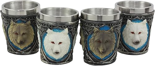 Miniatura 4 de ebros mitos leyendas y fantasía espíritu temática 2-Ounce vasos de chupito juego de 4carcasa de resina con revestimientos de acero inoxidable gran