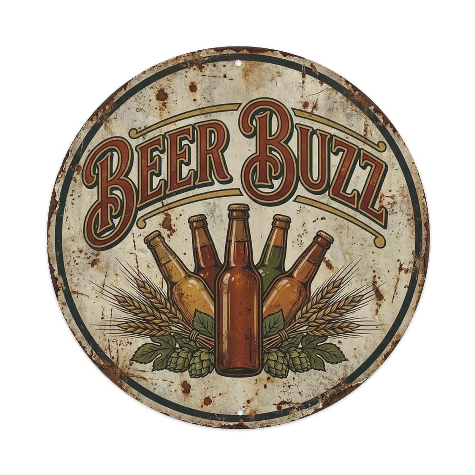 Vintage Beer Hops Beer Buzz Retro Bar for Pub Vintage Metal Tin Sign Plaque Wall Decor for Cafe, Club Bar, Office, Garden Metal Poster 8x8Inch