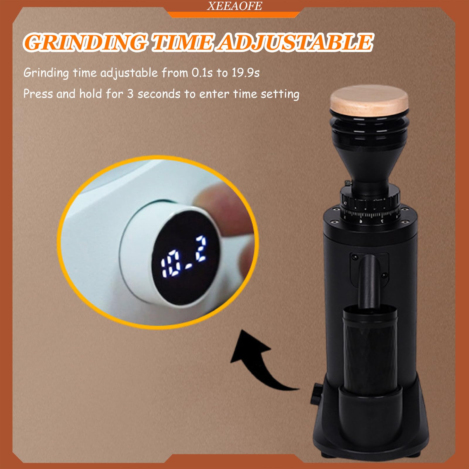 Molino de Café Profesional de Muelas Planas/Cónicas 64mm, Molinillo de Café con Temporizador Ajustable, Antiestático, Cuerpo de Aleación de Aluminio Flat