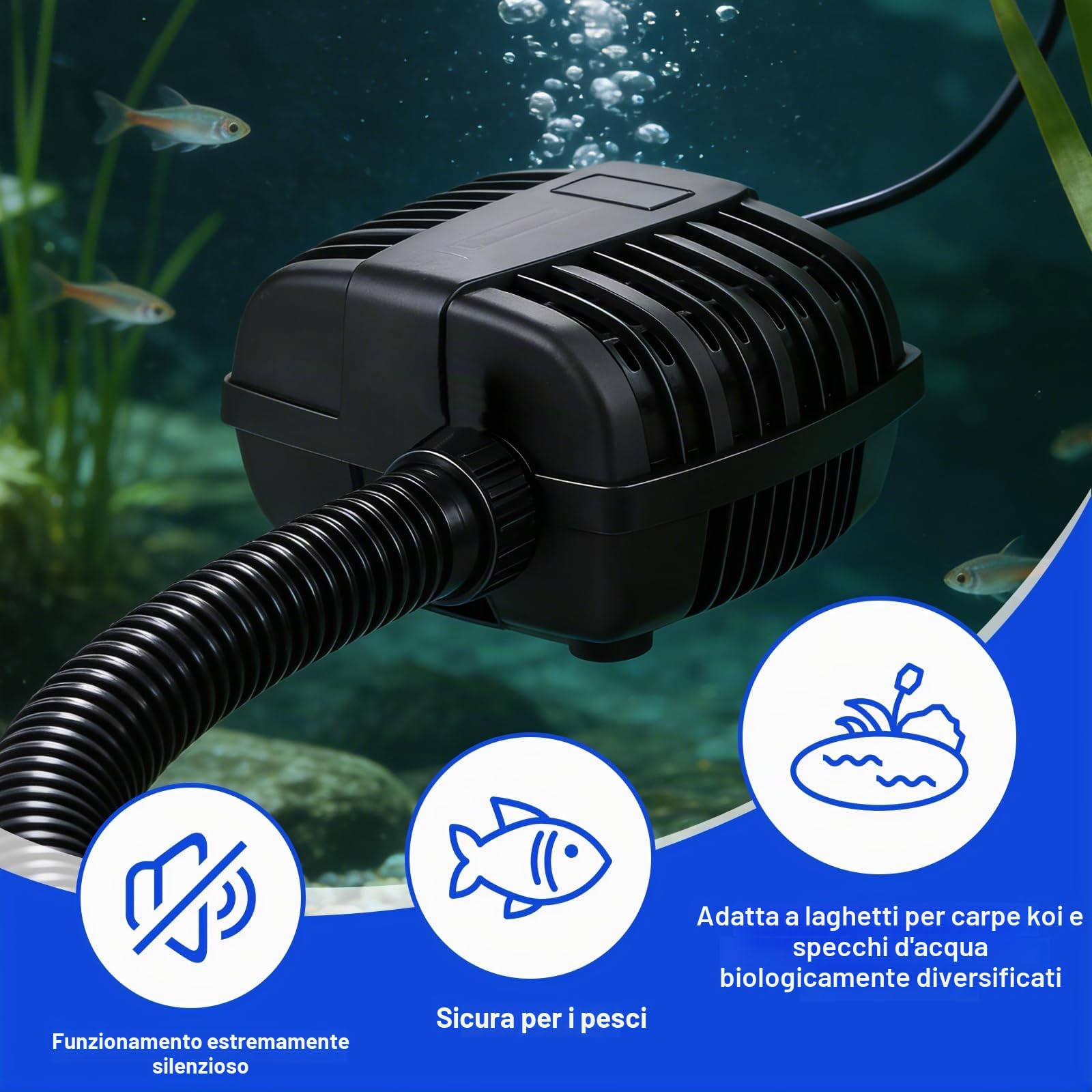 CPROSP Pompa Laghetto CFP-3000L/H [2025] - 55W, Pompa per Laghetti Silenziosa e a Risparmio Energetico, Pompa Acquario, Protezione pesci, Ideale per Laghetti da Giardino e Ruscelli Decorativi, IPX8