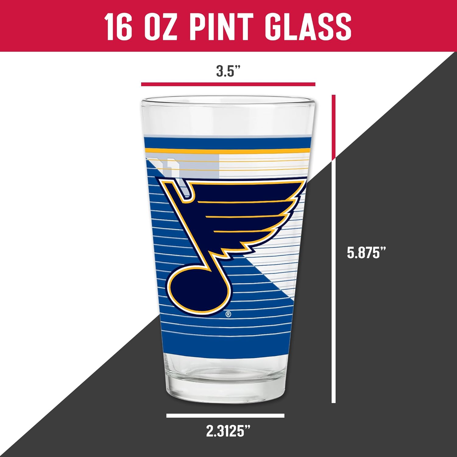 Rico Industries NHL Hockey St. Louis Blues 16 oz Pint Glasses with Digitally Printed Logo, Set of 2 Classic Drinking Glasses, for Fans, Dishwasher Safe