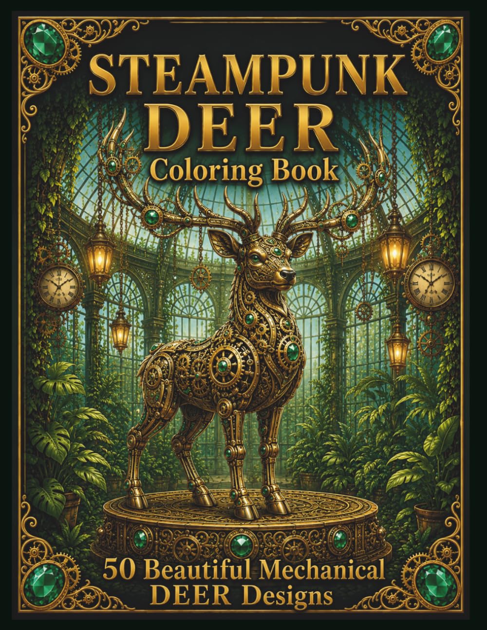 Steampunk Deer Coloring Book: 50 Mechanical Designs for Adults (Steampunk Coloring Book Collection)