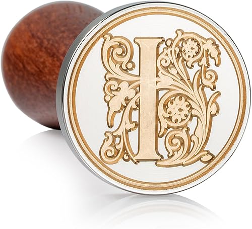 Miniatura 2 de Sello de cera Mceal, sello grande de 1 15"(30mm) de diámetro, cabeza de latón plateado con mango de madera, serie de letras de la A a la Z de estilo