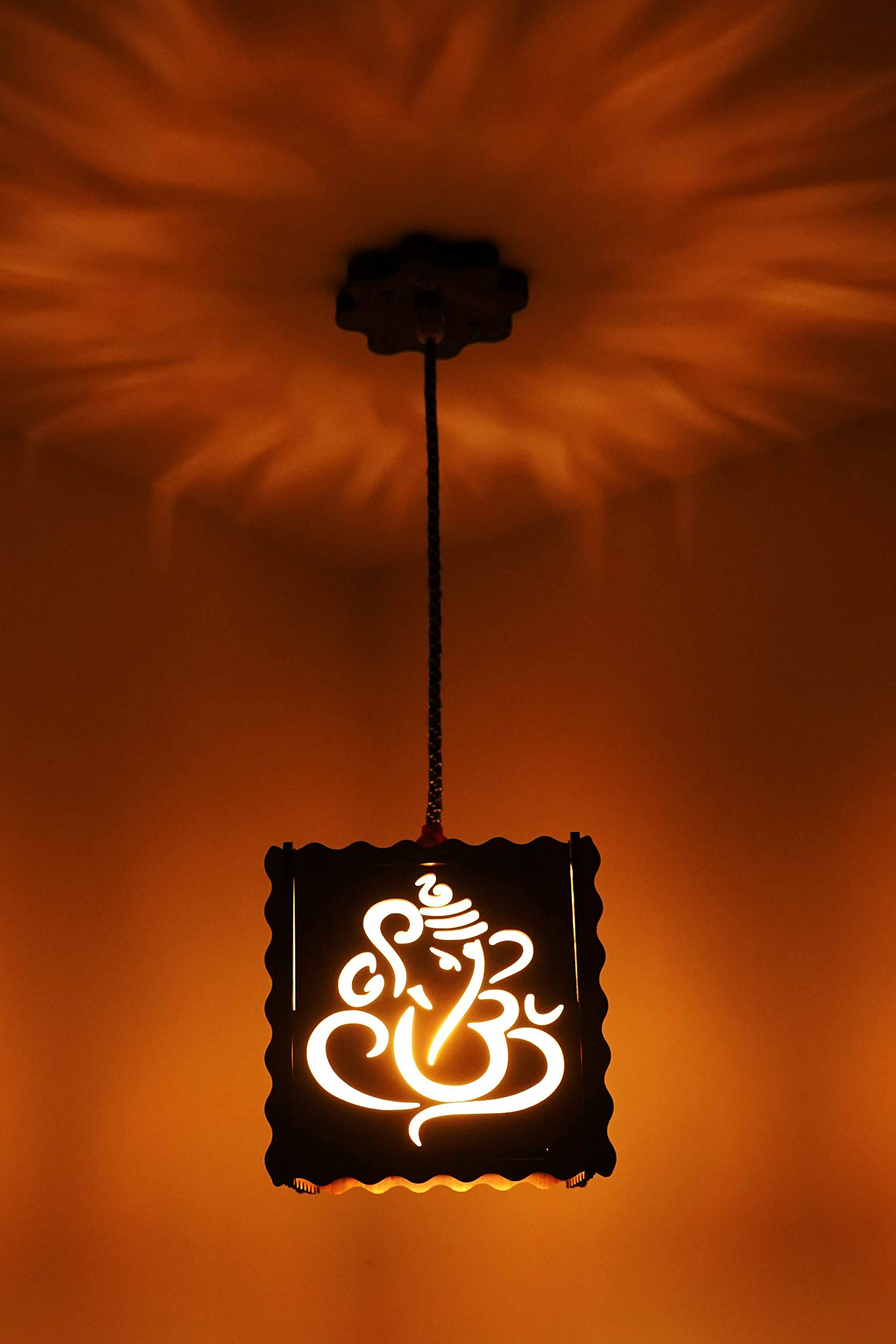 509 Ganesh ji Ceiling Light Wooden Pendant Lamp shade (With 15w Bulb) Hanging For Home | living room,Beige