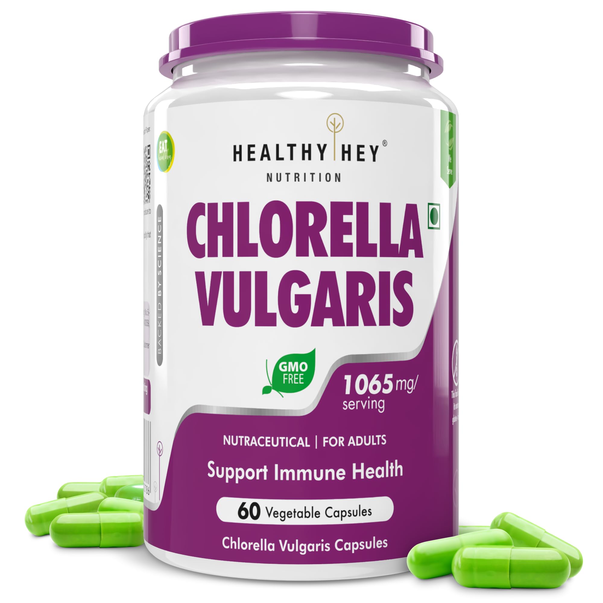 HealthyHey Nutrition Chlorella Vulgaris - 1065mg per serving - 60 Vegetable Capsules