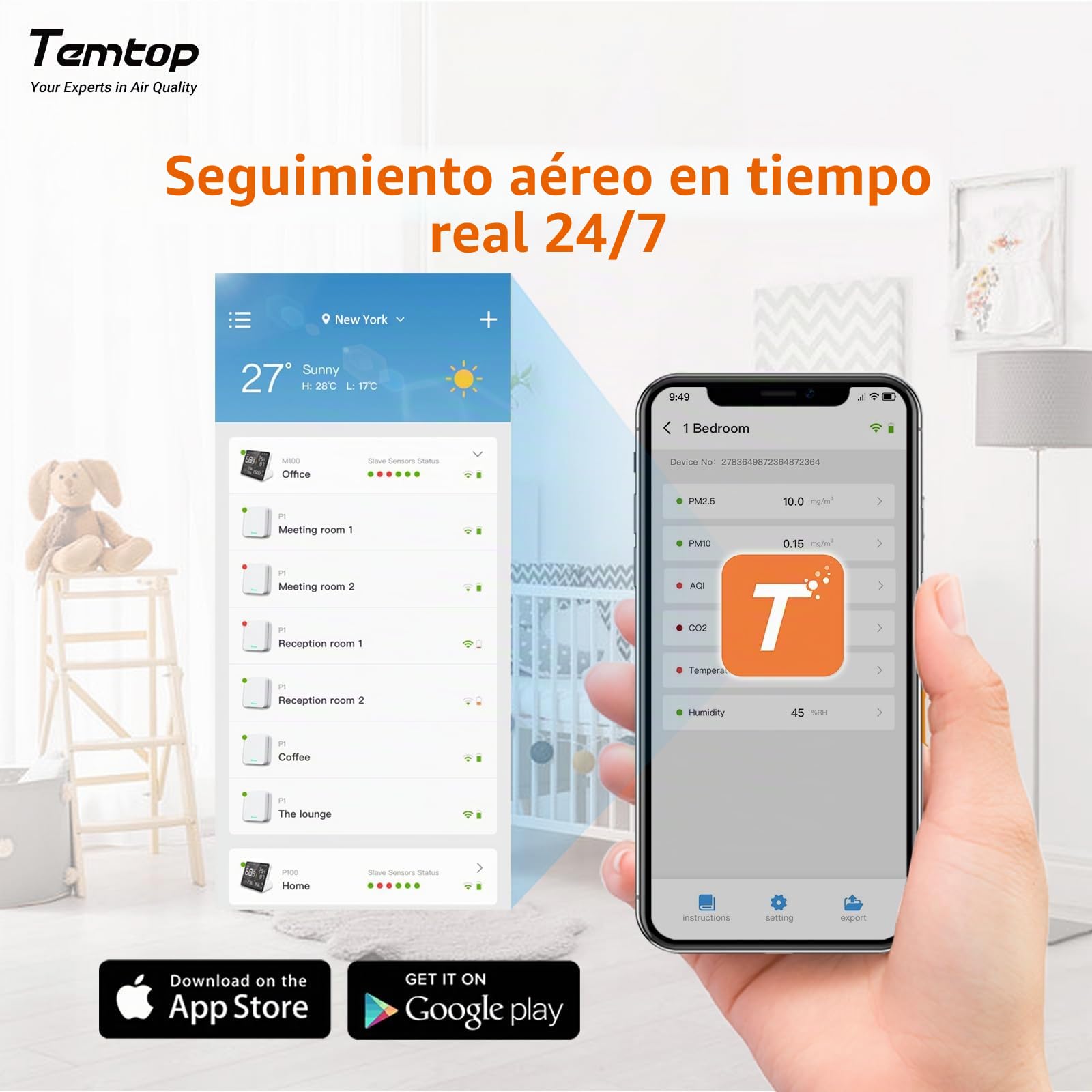 Temtop M100-UP - Medidor de calidad del aire y estación meteorológica con