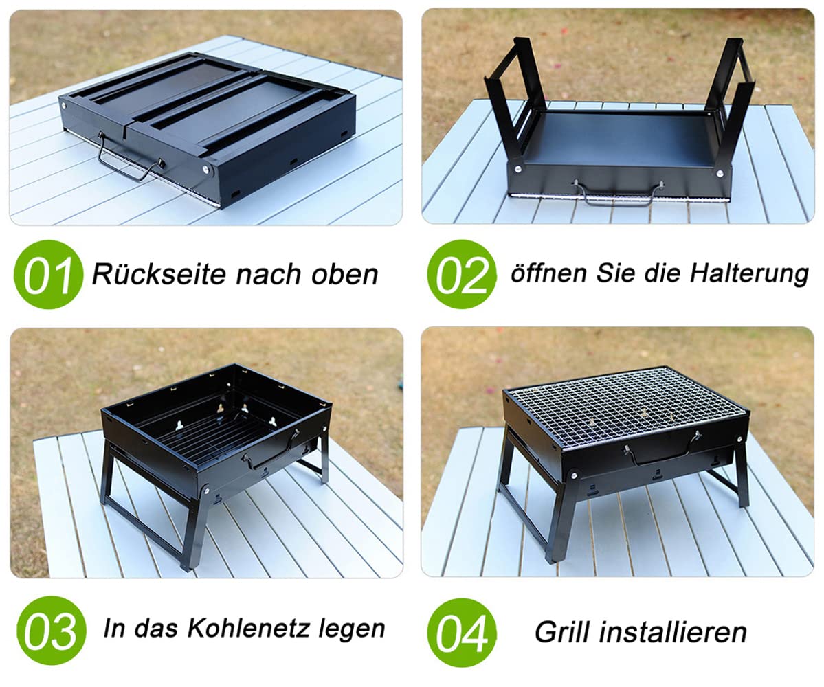 ROIMOE Holzkohlegrills Grill BBQ Portable, Tischgrill Campinggrill Picknickgrill, Abnehmbare BBQ Grills Klappgrill Minigrill für Outdoor Terrasse Camping (Large) Black