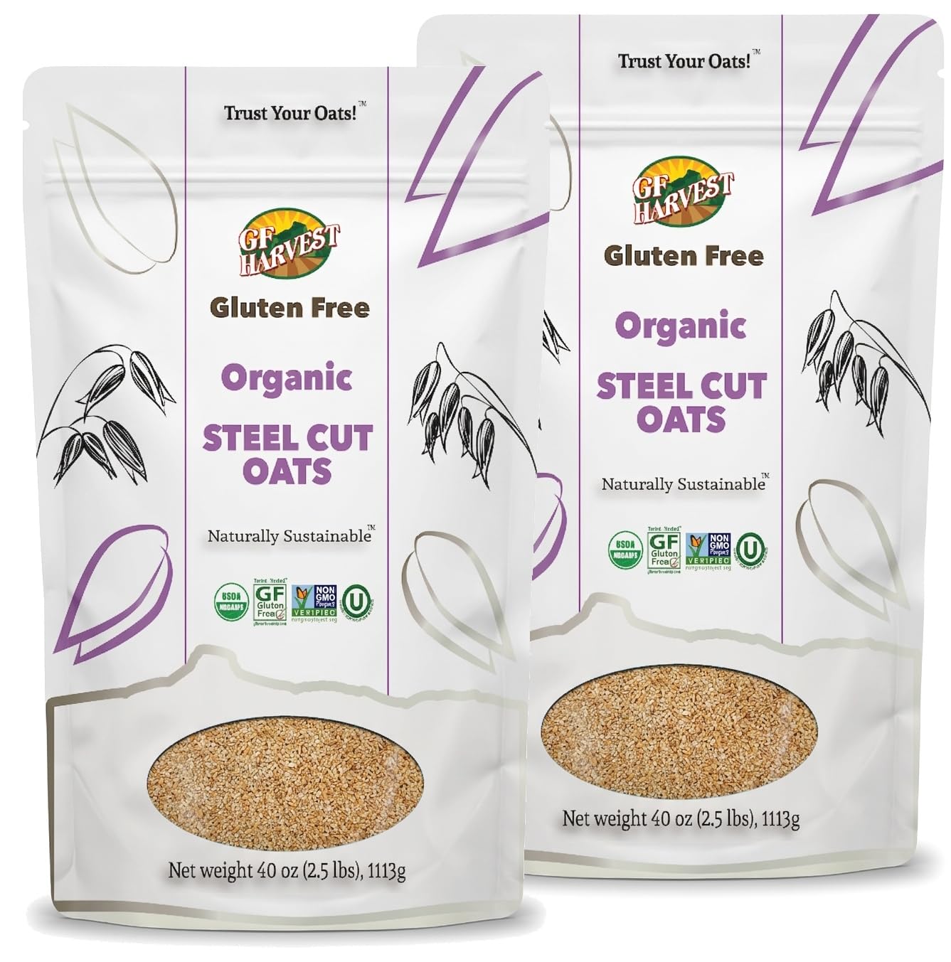 GF Harvest Gluten Free Certified Organic Whole Grain Steel Cut Oats, 2.5 Pound (Pack of 2)
