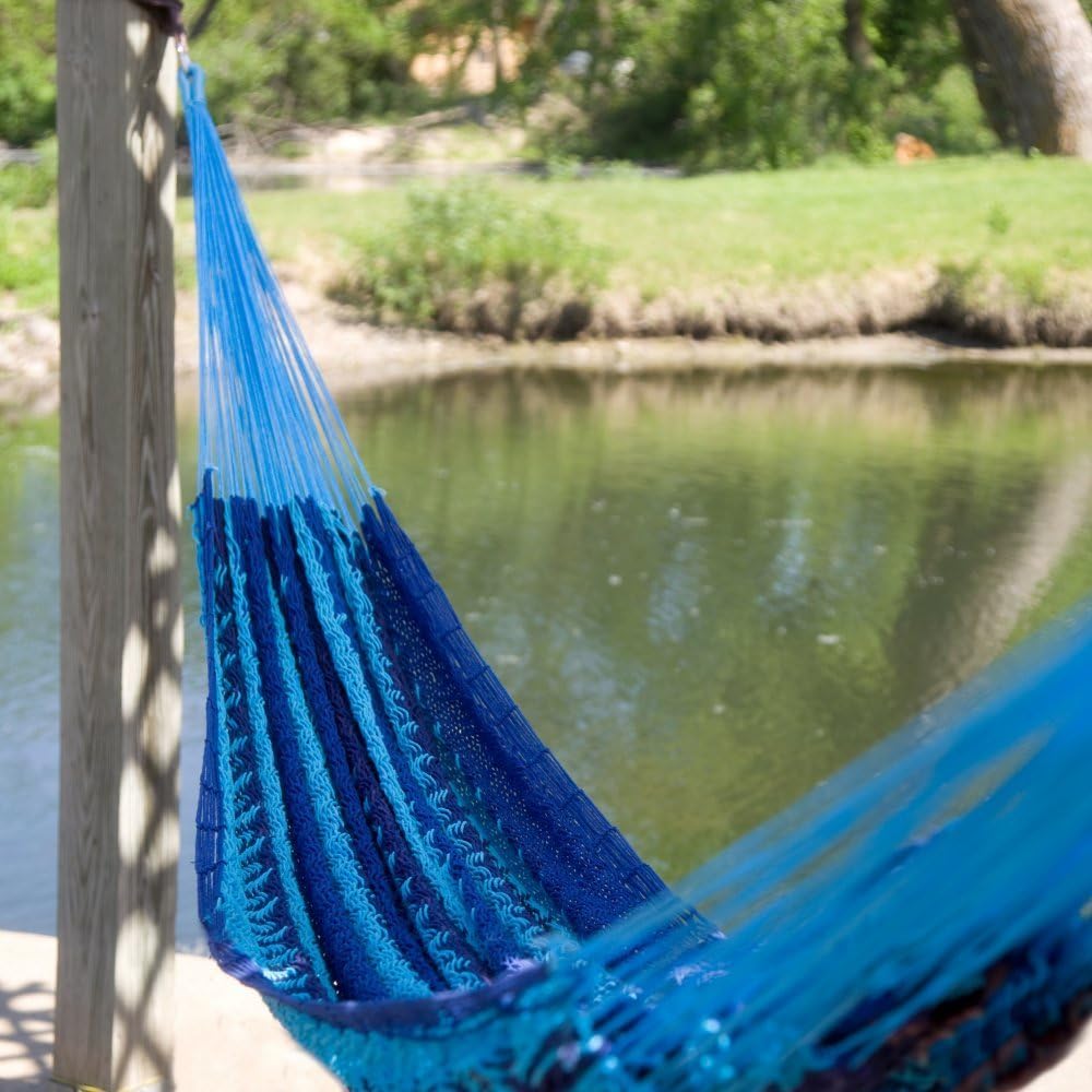 Island Bay XXL Hand Woven Caribbean Stripe Thick String Hammock Patio, Lawn & Garden