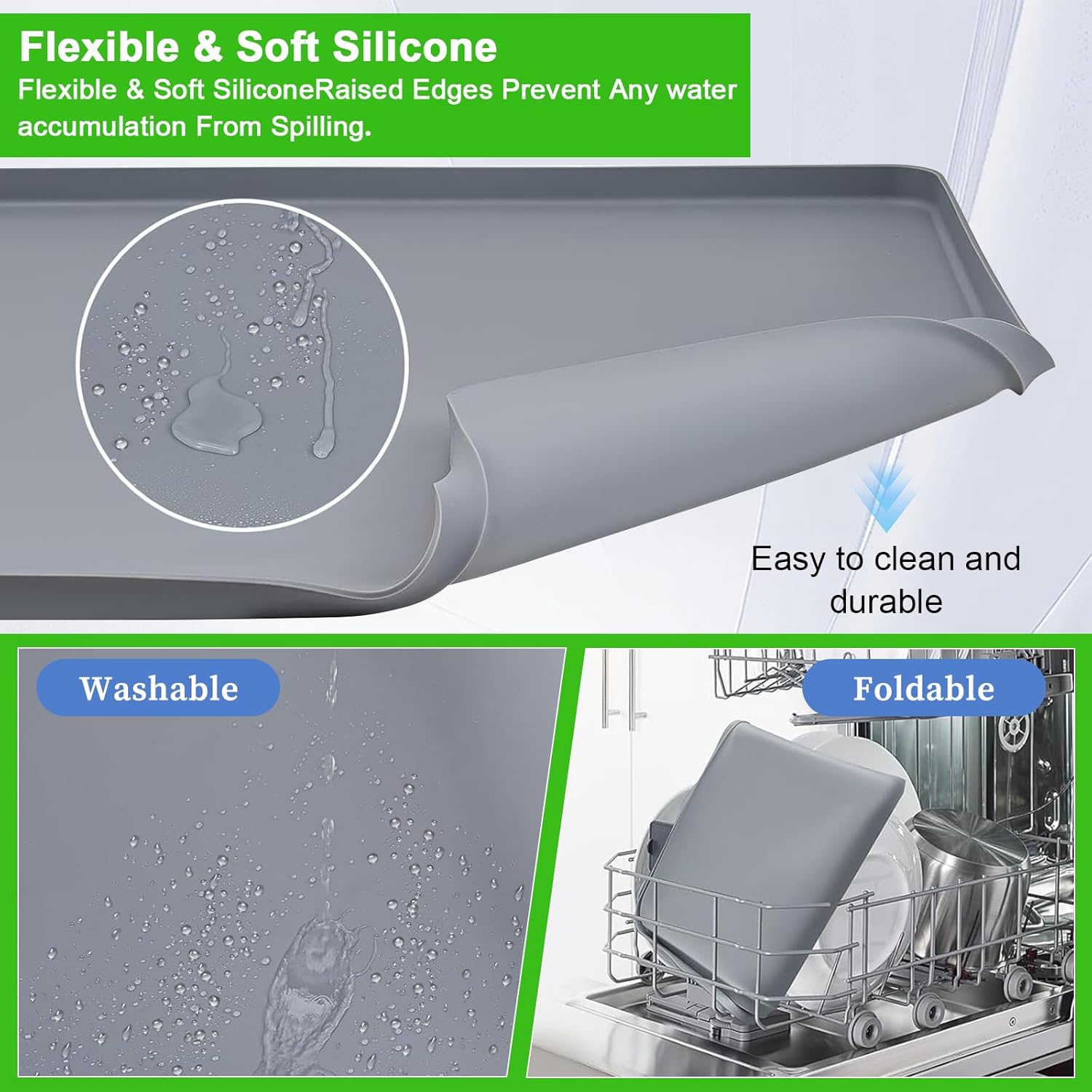 Xixter Washing Machine Pan 27x27 – Silicone Washer Tray & Drain Pan for Floor Protection – Non-Slip Washing Machine Mat, Flexible Washer Drip Pan & Washer Drain Pad (Gray)