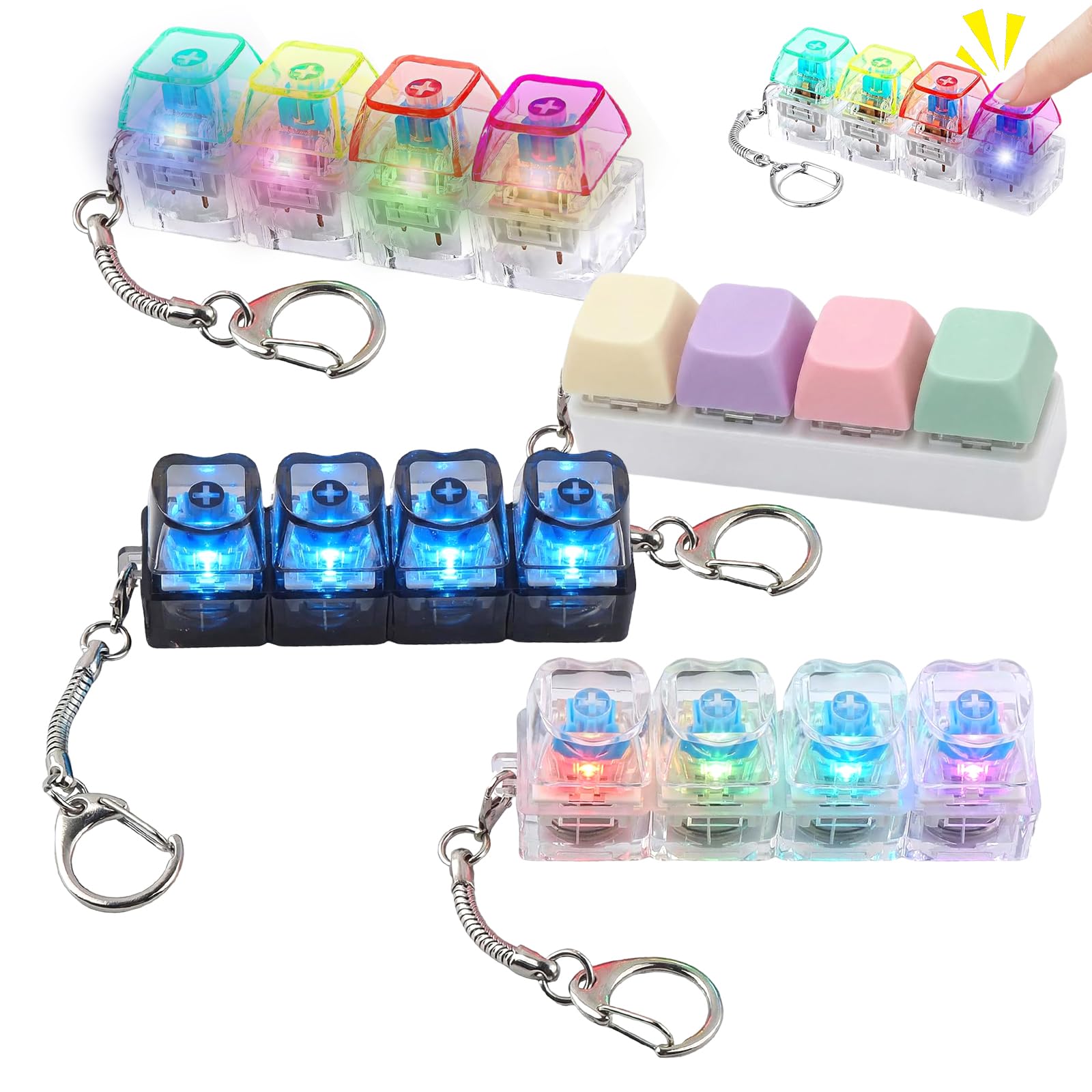 4 PCS Portable Keyboard Fidget Toy,Light Up Keyboard Fidget Toy,Multi Color Cycle,Stress Relief,Great for Gifting