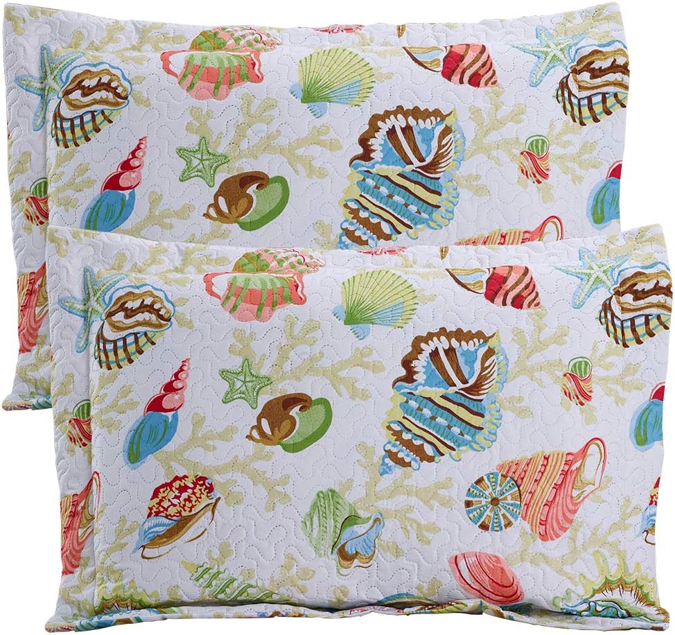 Quilt Set Queen Size Beach Bedding Bedspread Coverlet Coastal Ocean Quilt Bedding Summer Lightweight Reversible Bedspread Beach Quilt Starfish Conch Decor Soft Home