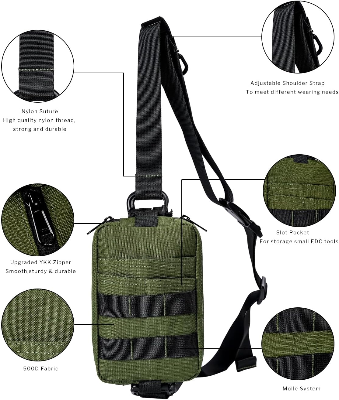 VIPERADE CHS2 Small EDC Sling Bag, Tactical Fanny Pack for Men, Molle Pouch Crossbody Backpack with Adjustable Shoulder Strap, Utility Chest Pouch Bag for Hiking/Traveling/Bush-Craft - Image 6