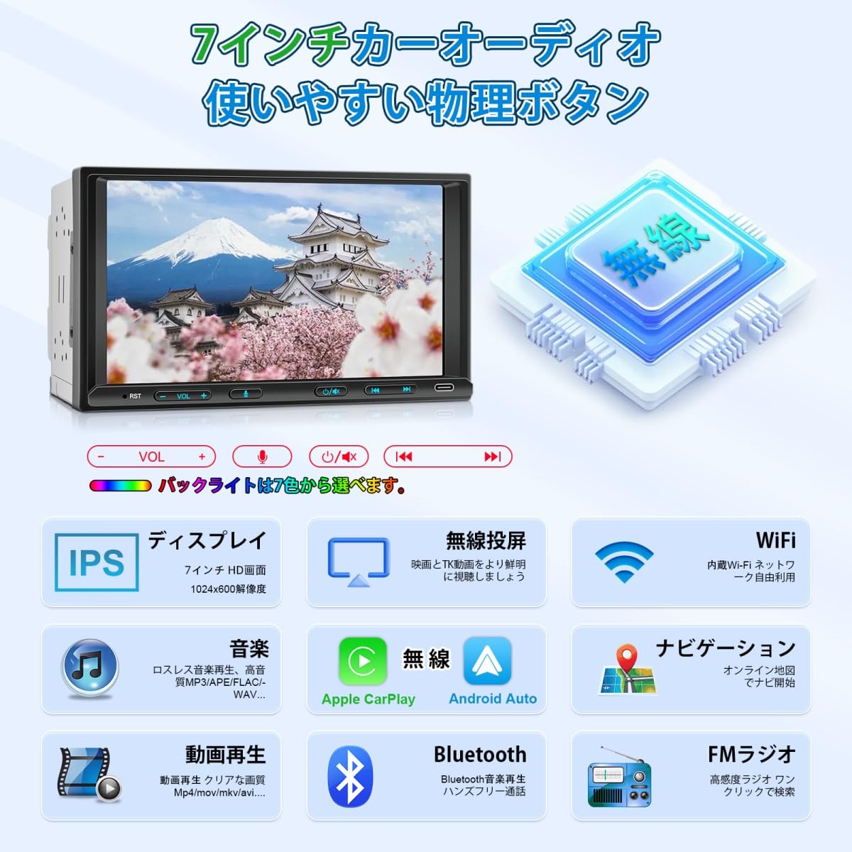 Amazon.co.jp: 2DIN ディスプレイオーディオ、7インチナビ 無線CarPlay