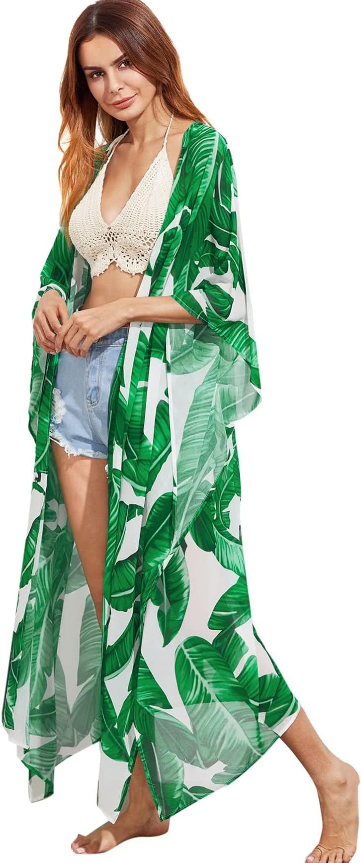 N\CNC Women's Kimono Beach Cover up Swimsuit Swimwear Fashion Sexy Cover Casual Open Front Cardigan Stylish Print Loose Oversized Long Resort Wear Blouse Tops Sleeveless for 2022 Spring Summer Cape