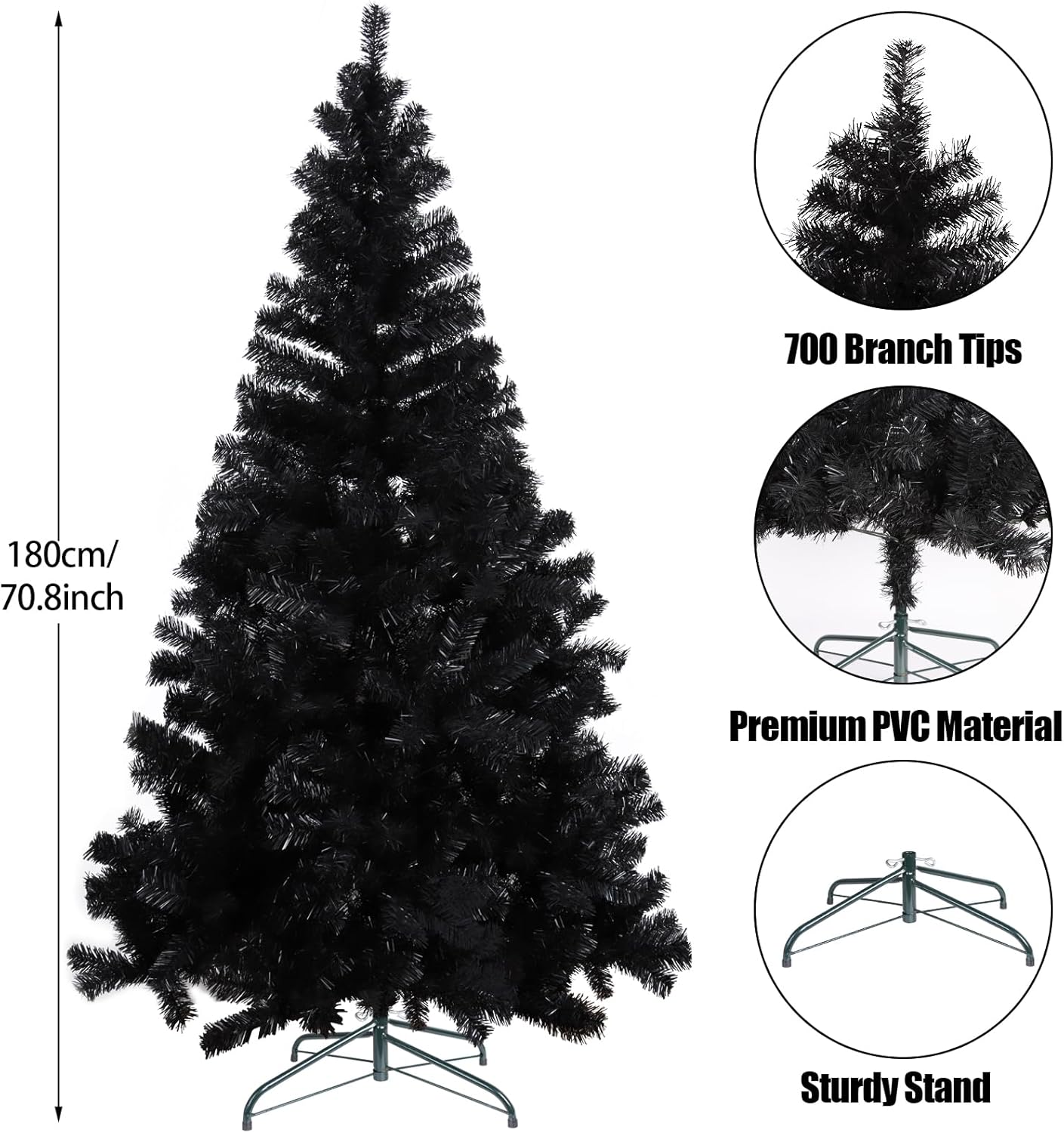 CCINEE 6 Feet Pine Christmas Tree Decor with Solid Metal Stand Artificial Full Black Tree Xmas Decorations for Themed Party Indoor Outdoor Living Room Home