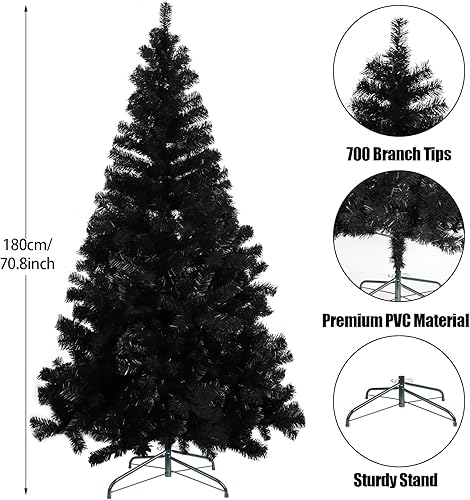 Miniatura 2 de CCINEE Árbol de Navidad de pino de 6 pies con soporte de metal sólido, árbol negro artificial, decoración de Navidad para fiestas temáticas,