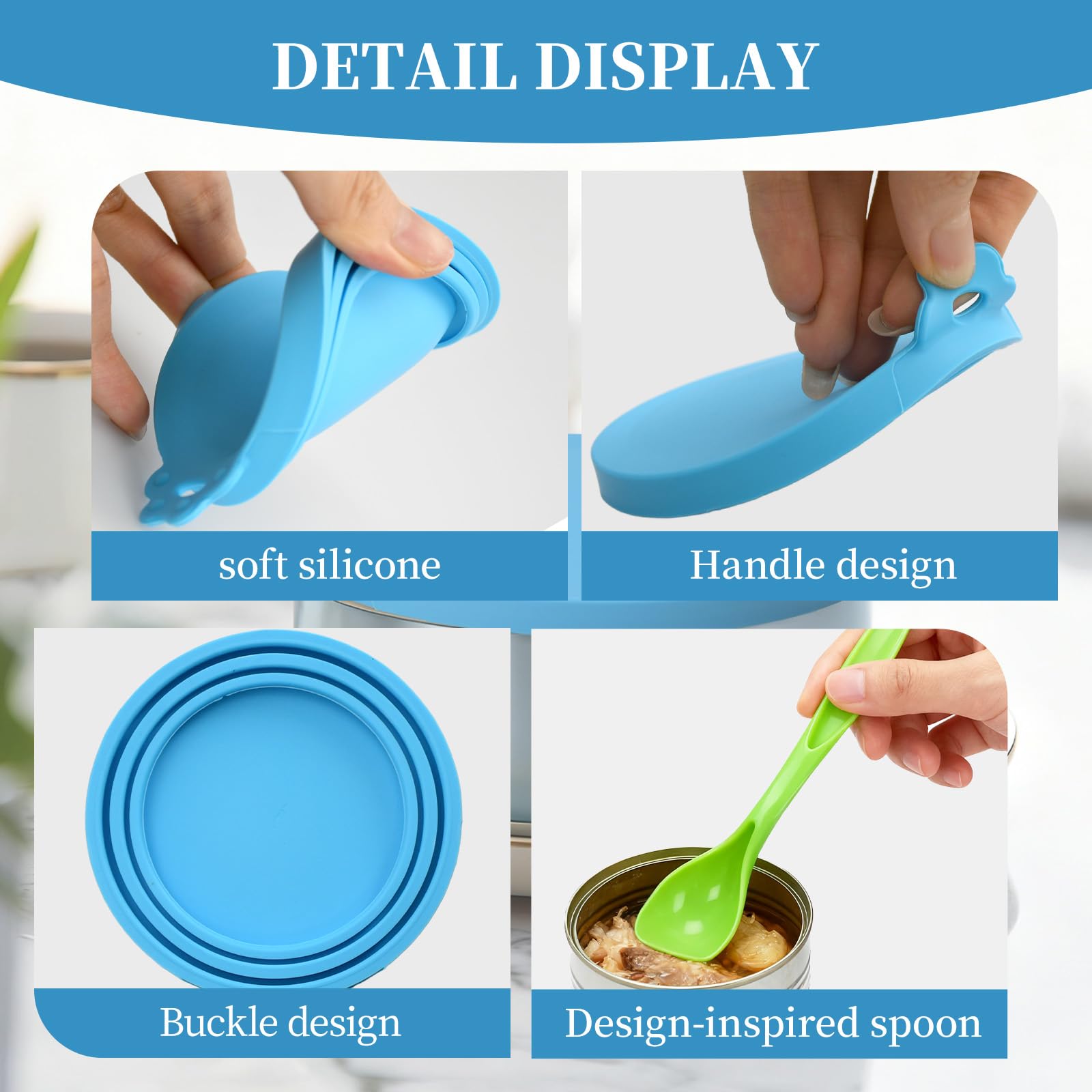 6 Pezzi Coperchi In Silicone Animale Domestico, Dimensioni Comuni Tappi Per Lattine, Riutilizzabile Tappo Per Lattine Contiene 1 Cucchiaio Verde, Coperchi Per Cibo Per Cani E Gatti(Azzurro Cielo)