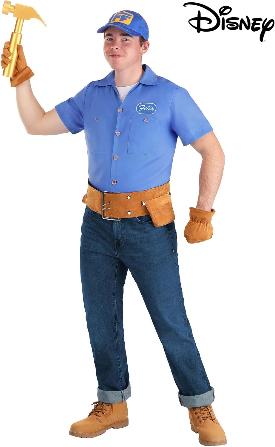 Disney Wreck It Ralph Fix It Felix Men's Costume - Shirt, Belt, Hat, Gloves - Movie-Inspired Character Outfit