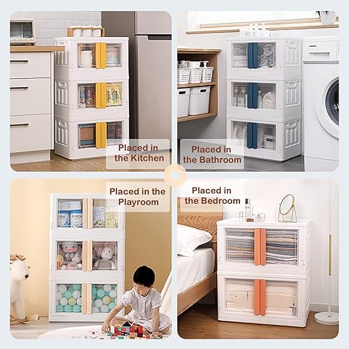 Miniatura 6 de Contenedores de almacenamiento plegables con tapas cubos de almacenamiento grandes de plástico blanco de 76 cuartos con ruedas cubos de