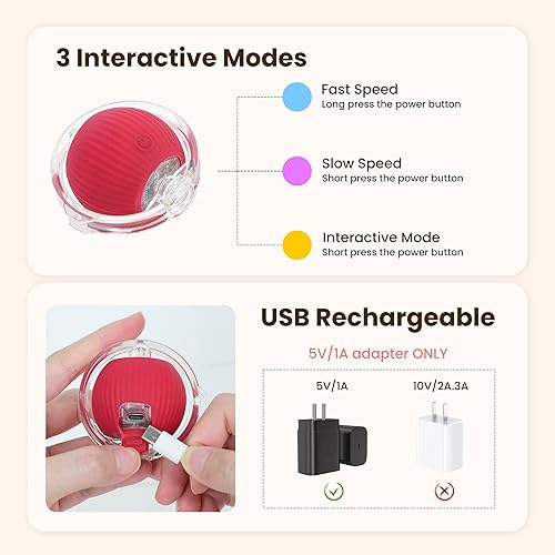 Miniatura 5 de Juguetes interactivos para gatos de interior, bola móvil recargable en bolsa con 3 modos de velocidad, divertido juguete para gatos adultos aburridos