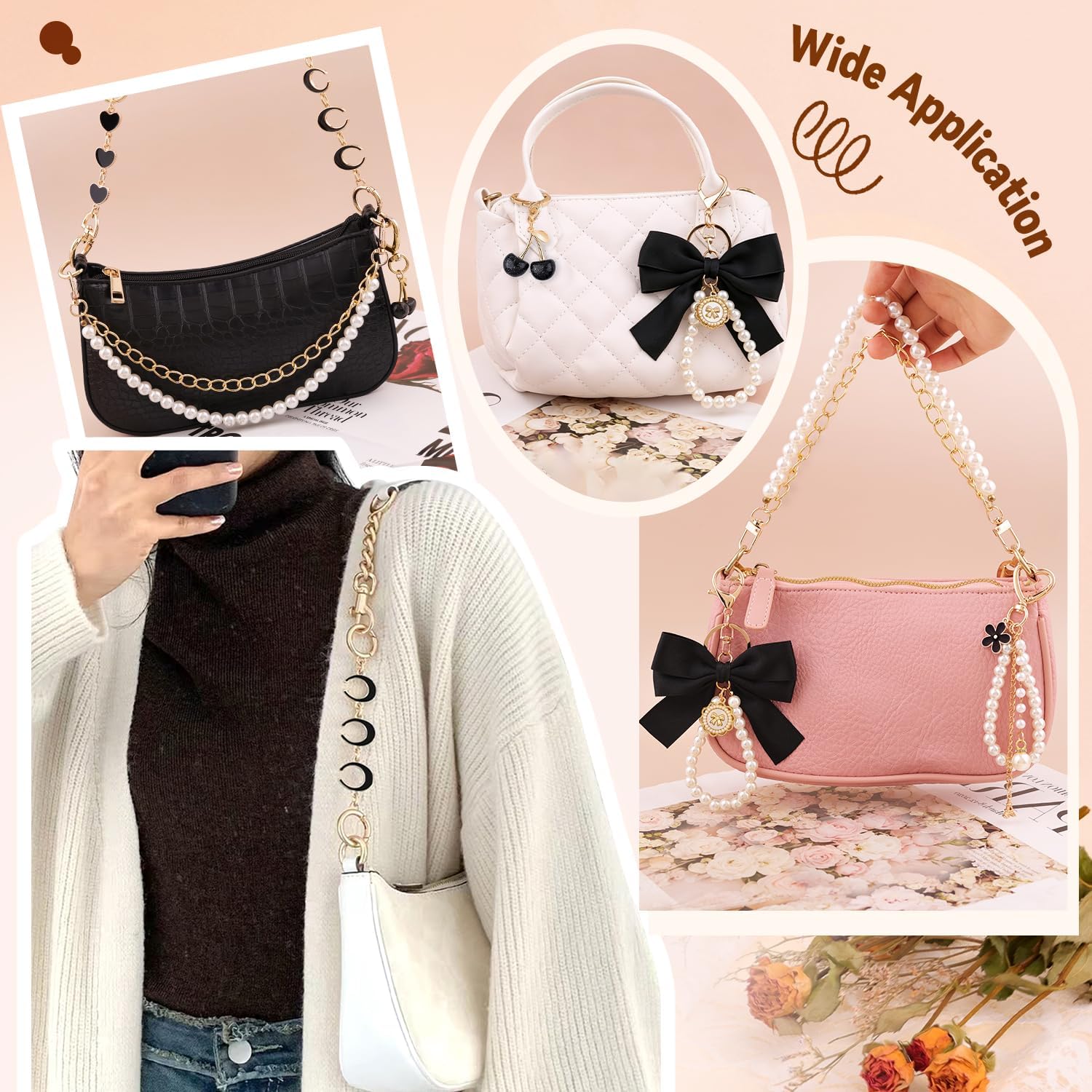 6Pcs Black Bag Charms Keychain and Purse Charms Bag Chain Purse Exender