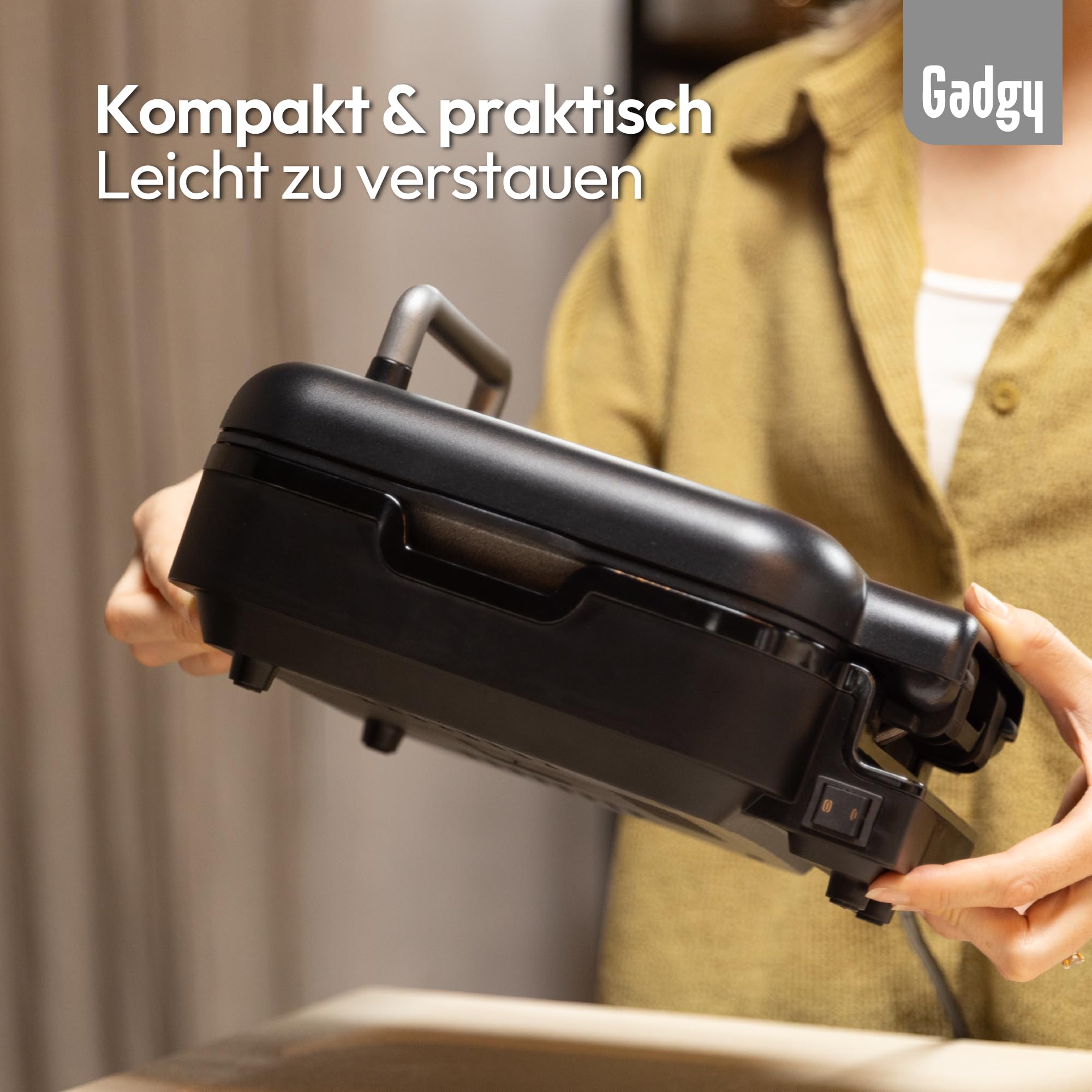 Gadgy Kontaktgrill – Elektrische Tischgrill mit abnehmbarem Grillboden – Einstellbare Temperatur – Ein- & Doppelseitiges Grillen – Antihaftbeschichtung – 1400W – Matt Schwarz/Silber