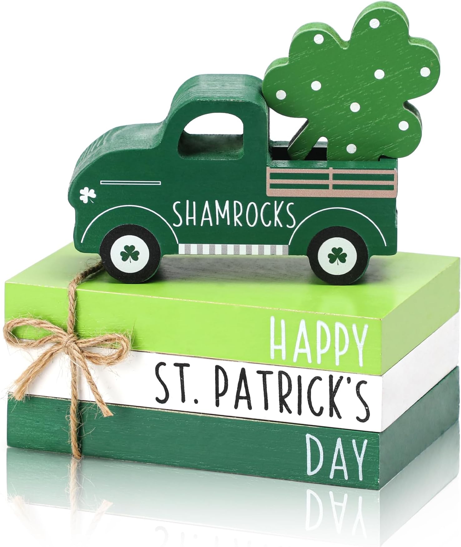St. Patrick's Day Decor with Shamrock - Decorations for Tabletop Tiered Tray, Farmhouse Wooden Truck Signs with Book Stack, Coffee Bar Accessories, Home Bedroom Living Room Shelf and Mantle Decor